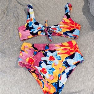 Tie front high waisted swim suit